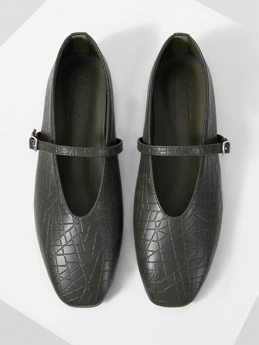 MOTF WOMEN TEXTURED SQUARE TOE FLAT SHOES FOR CHRISTMAS SPRING SHOES - Dark Green - View 2