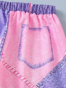 SHEIN 2pcs/Set Teen Short Sleeve & Long Pants Set, Bow Ribbon Pink, Suitable For Spring/Summer, Sports & Commute - Multicolor - View 7