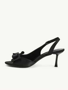 CUCCOO CHICEST Textured Satin High Heels, Summer Black Bow Design, Thin Heels And Thin Commuter Women's Sandals - Black - View 5