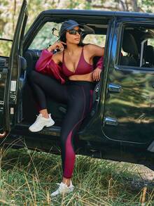 Voyena Women's Plus Size Colorblock Patchwork Athletic Leggings - Black - View 11