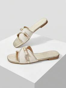 MOTF LADIES SWEET COLOR MATCH BUCKLE BURST GOLD FLAT SANDALS - Burst Gold - View 4