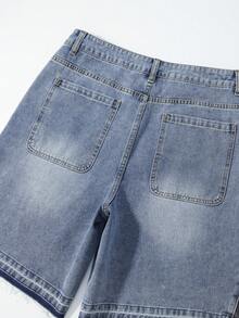 ROMWE MEN Essentials Spring/Summer Casual Men'S Contrast Color Pocket Casual Versatile Denim Shorts - Blue - View 5