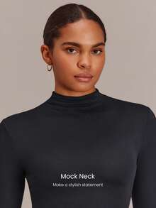GLOWMODE Seamless Ultra-Soft Find Your Glow Mock Neck Long Sleeve With Non-See-Through Design Daily Casual - Black - View 4