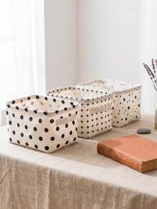 Haus Hana 1Pc/2Pcs/3Pcs Pattern Cotton Linen Fabric Storage Box, Durable Cotton Linen Material With Three Classic Printed Motifs. Portable Foldable Tidying Case For Vanity Table Use, Indoor Corner Clutter Sorting Accessory For Home Personal Item Collection. - Multicolor - View 2