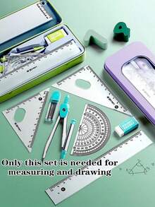 7-Piece Multifunctional Drawing Ruler & Compass Set For Student Exams. This Set Comes With Seven Drawing Tools Including Triangular Rulers, Protractors And Compasses, Which Are Practical Stationery Supplies For Students. - 1pc - View 2