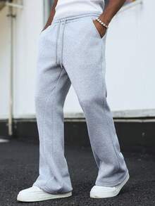 Major Grit Men's Plus-Size Grey Casual Autumn Sweatpants, Street-Style Loose Joggers, Y2K Retro Flared Pants - Light Grey - View 3