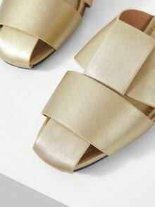 MOTF PREMIUM Zapatos planos de mujer de cuero dorado con punta redonda, estilo casual y sencillo para ir al trabajo - Oro 1 - Ver 5