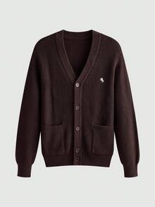 Lornavo Men's Knight Pattern Casual Versatile Daily Wear Cardigan Office Corporate Dark Brown Autumn - Coffee Brown - View 3
