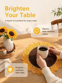 Zazumi 1PC Flower & Sunflower Shaped Table Mat, Imitate Hand Crochet Knitted Design Made Of Soft Milk Silk Fabric, Delicate Floral Hollow Embroidery Pattern, Heat Resistant, Anti-Slip, Stain Resistant And Easy To Clean Decorative Doily Table Runner - Multicolor - View 7