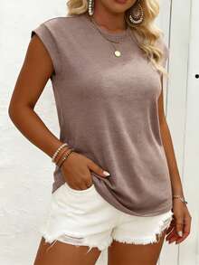 EMERY ROSE Plus Size Women Casual Minimalist Batwing Sleeve Round Neck T-Shirt, Suitable For Spring/Summer - Dusty Pink - View 4