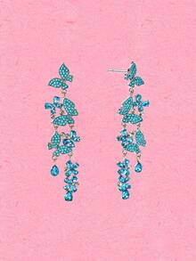 Popjeli A Summer Mori Small Fresh Butterfly Fringed Earrings. - Blue - View 6