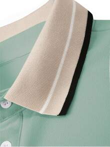 Calvornis 男士珠飾羅紋領刺繡短袖休閒 Polo 衫 - 綠色 - 查看 5