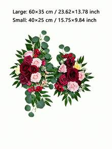 2Pcs Artificial Burgundy Wedding Flowers Bouquet, Silk Arch Decoration For Welcome Board, Versatile Party Birthday Opening Ceremony Decor - Multicolor - View 3