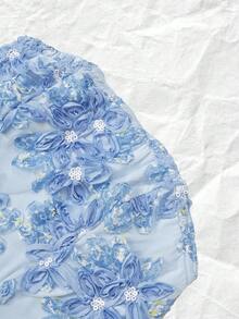 SHEIN 女士优雅3D立体花卉拼接迷你抹胸连衣裙，蓝色 - 藍色 - 查看 9