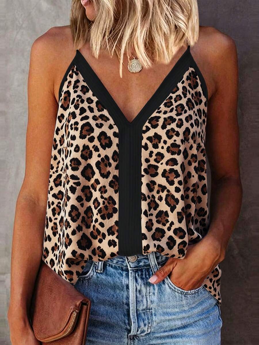 SHEIN LUNE Tank Top Motif Leopard Vintage Musim Panas Ukuran Besar - MultiWarna - View 1