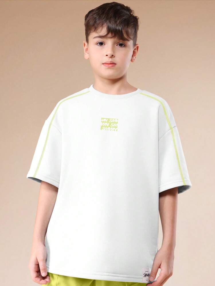 SUMWON Boys Contrast Stitch Oversize Tee And Shorts Coordinated Summer Set With Crew Neck Short Sleeves - Yellow - View 3