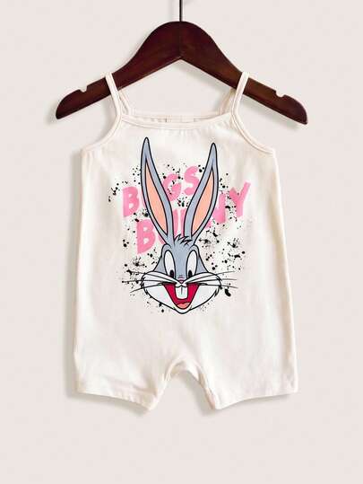 LOONEY TUNES X SHEIN בגדי תינוקת עם הדפס אותיות ודמויות קרטון, גופייה יומיומית קז'ואל