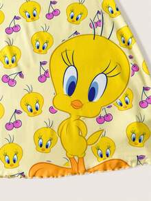 LOONEY TUNES X SHEIN 女款卡通印花拼接休閒居家細肩帶睡裙 - 黃色 - 查看 5
