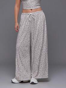 Levarali Women's Plus Size Leopard Print Short Sleeve Cropped T-Shirt And Wide Leg Pants Sports Set - Grey - View 7