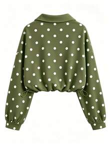 Airaco Women's Polka Dot Casual Versatile Everyday Long Sleeve Sweatshirt - Green - View 2