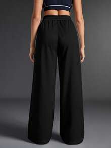 SHEIN Sports Women's Letter Print Denim Casual Daily Outdoor Long Pants - Black - View 2