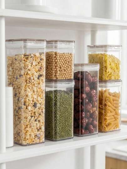 Madebyblanc Rectangular Vacuum Sealed Storage Container Set - Airtight Kitchen Food Canisters For Dry Goods, Spices, Coffee, And Pantry Organization