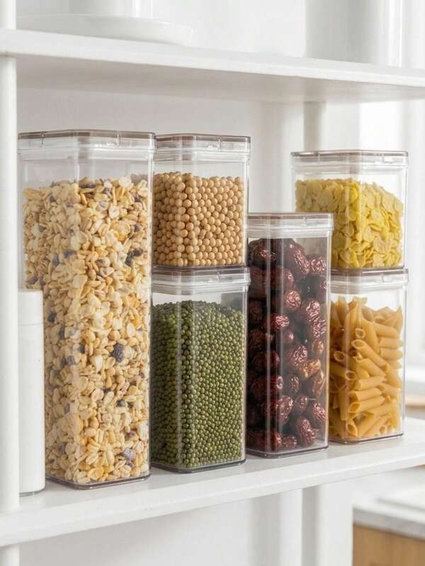 Madebyblanc Rectangular Vacuum Sealed Storage Container Set - Airtight Kitchen Food Canisters For Dry Goods, Spices, Coffee, And Pantry Organization