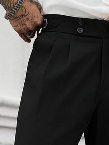 Manfinity Homme Men's Black Double Pleated Side Metal Buckle Anti-Wrinkle Business Casual Plus Size Long Pants - Black - View 3