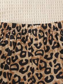 SHEIN 女童豹紋寬腿長褲，休閒寬鬆直筒長褲，夏季兒童服飾，適合度假、開學季，母女套裝搭配 - 棕色 - 查看 4
