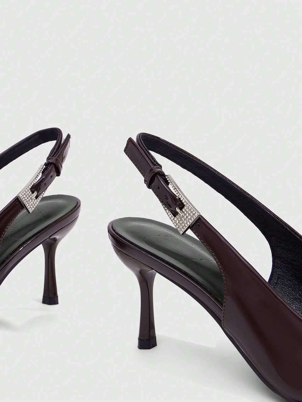 CUCCOO SZL New Fashion Pointed Stiletto Brown Back Lift With Rhinestone Buckle Women's High-Heeled Shoes Simple Commute Sexy Banquet Party Women's Shoes Fall Shoes