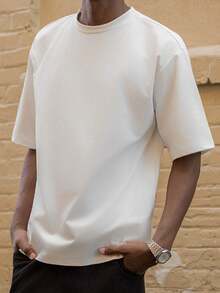 BelSigned BelSigned White Knitted Men Crewneck Short Sleeve T-Shirt, Casual, Boyfriend Gift, For Going Out - White - View 6