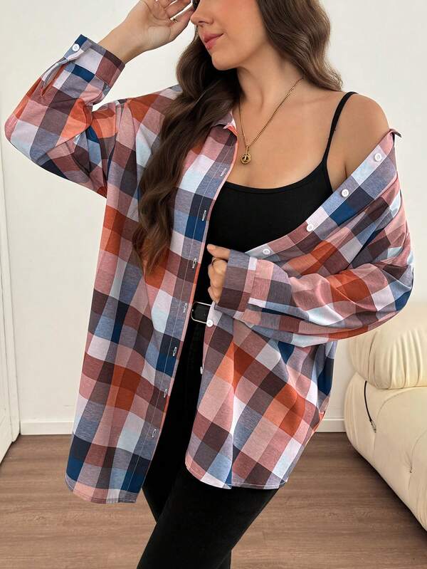 Easowa Curve Plus Size Women's Thanksgiving Outfit, Suitable For Autumn Casual Daily Wear, Plus Size Women's Geometric Print Long Sleeve Shirt, Casual Loose Comfortable Long Length New Year Women's Clothing, Suitable For Home And Vacation, Autumn Clothing, Thanksgiving Women's Outfit, Christmas Women's Shirt, Casual Loose Comfortable Long Length Suitable For Home And Vacation, Autumn Clothing Shirt, Holiday Outfit