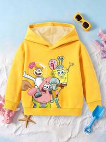 SpongeBob SquarePants | SHEIN GraphicGems 女童春秋連帽衛衣，彩虹藍可愛卡通印花，幼兒園生日仙女公主風 - 黃色 - 查看 3