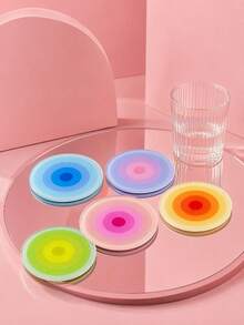 Joivida 5PCS Color Gradient Concentric Circle Round Cup Mats, Smooth Acrylic Coasters For Coffee Mugs And Water Cups, Reliable Heat Insulation Function Prevents Furniture Scalding And Water Traces - Multicolor - View 5
