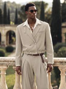 AKNOTIC Men's Double-Breasted Suit Jacket And Pants Set, Versatile Comfortable For Daily Wear, Party, Gathering, Date - Apricot - View 2