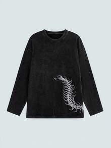 Modcrash Vintage Poster Design Plus Size Washable Long Sleeve T-Shirt For Men - Black - View 3