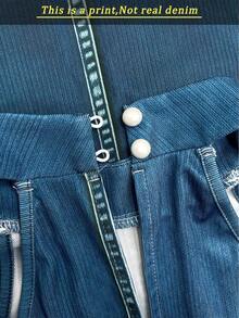 Resyla Gaun Wanita Modis Serbaguna dengan Motif Denim dan Leher Halter - MultiWarna - View 3