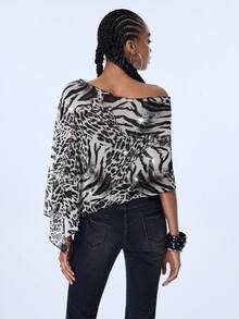 Y2Kool Top Feminino Casual Streetwear Sexy Y2K Punk Gótico para Praia e Festa, Semitransparente com Brilho Metálico Cinza Preto Prata, Estilo Hot Girl, para Primavera e Verão, Férias na Ilha, Festa, Festival de Música, Festival de Música Eletrônica, Uso Diário e Halloween - Cinza - Visão 2