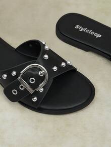 Styleloop Señoras, Uñas de Sauce, Hebillas, Zapatos Planos. - Negro - Ver 5