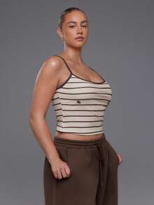 Voyena Women's Plus Size Striped Colorblock Fitted Versatile Casual Daily Wear Camisole Sports T-Shirt - Yellow - View 9