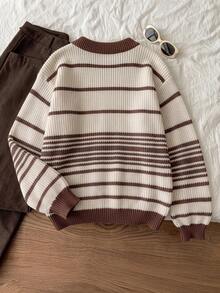 GlowEve CURVE Women's Collared Striped Colorblock Versatile Casual Everyday Pullover Sweater - Apricot - View 2