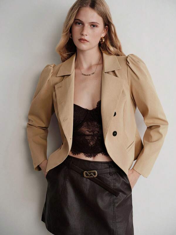 Aveloria Modichic Women's Petal Sleeve Double-Breasted Shirt Collar Blazer