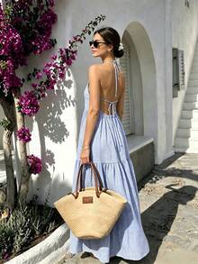 Cévolie Women's Halter Neck Backless High Waist Dress - Multicolor - View 2