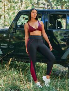 Voyena Women's Plus Size Colorblock Patchwork Athletic Leggings - Black - View 6