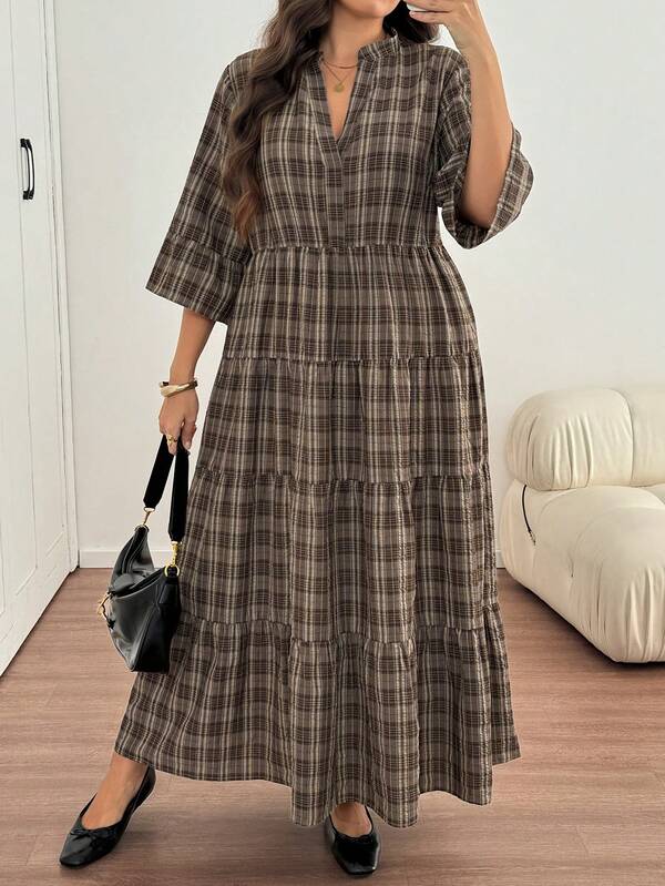 Easowa Curve Plus Size Casual Plaid Dress