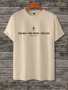 Manfinity Homme Men's Summer Casual Letter Print T-Shirt - Khaki - View 3