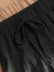 Story & Sage Women's Casual Home Vacation Loose Drawstring Bow Textured Shorts, Spring/Summer, Black Beige, Multi-Pack Sleep Home Daily - Multicolor - View 4