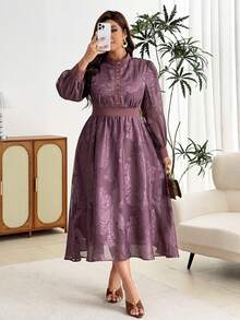 Modelyn Plus Size Elegant Commuter Floral Cut Dress - Purple - View 4