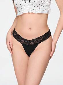 Bonmuse 1pc Women Lace Splicing Seamless Panties - Black - View 5
