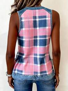 EMERY ROSE Women's V-Neck Patch Casual Versatile Daily Wear Top - Red - View 2